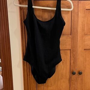 Aerie Black Ribbed One-Piece Swimsuit